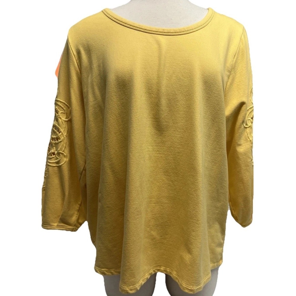 Soft Surroundings Sz XL Bonavista Yellow Eyelet Bell Sleeves Tunic Sweatshirt